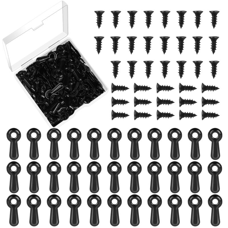 PinCute Picture Frame Turn Button Fasteners Set, 100 PCS Picture Frame Backing Clips Photo Frame Hardware Clips with 100 Pieces Screws for Hanging Pictures, Photos, Drawing by PinCute (Black) - Image 1